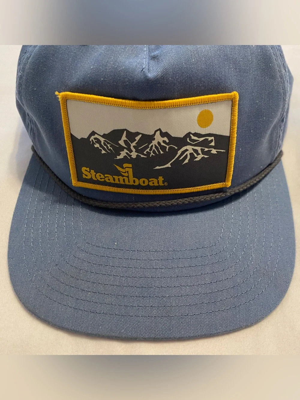 ROVE Steamboat, Colorado Cap Blue with Yellow Mountain Design Patch 100% Cotton